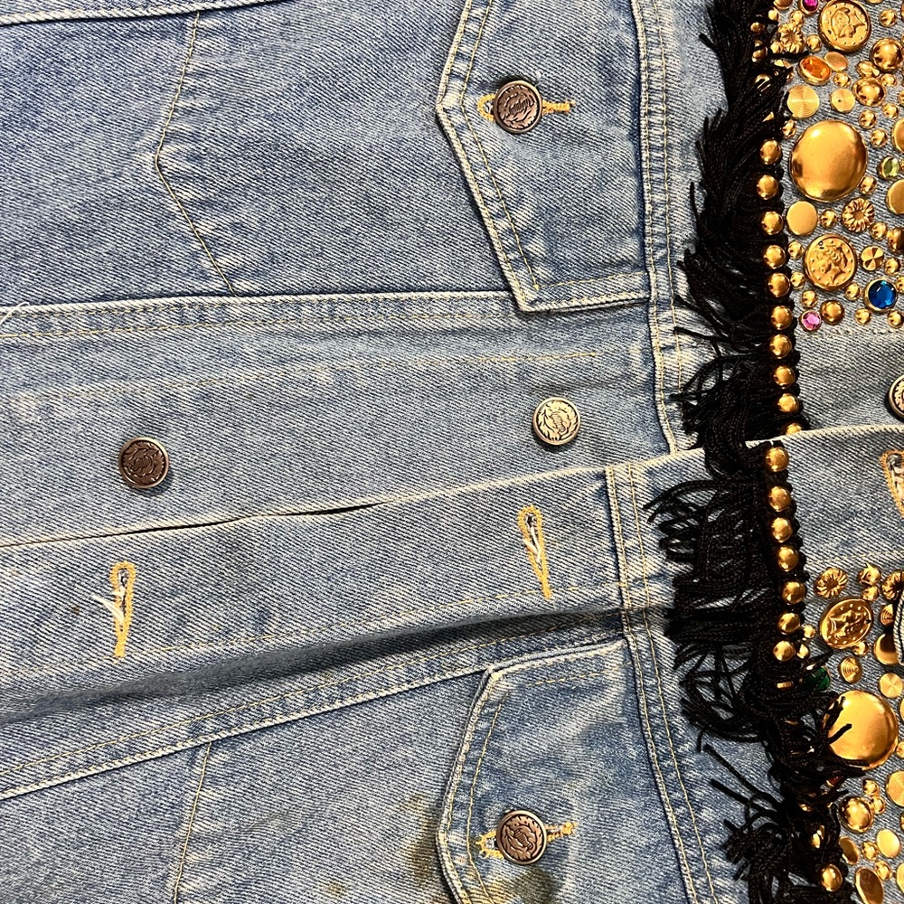 Vintage Embellished Denim Jacket with Fringe - Picture 6 of 6